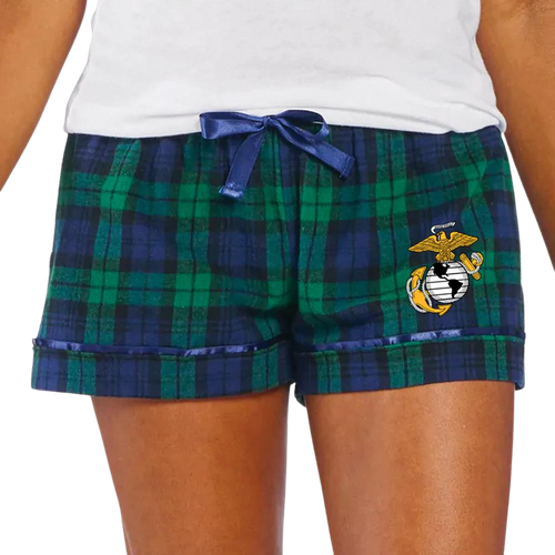 Marines Ladies EGA Logo Flannel Shorts (Blackwatch)