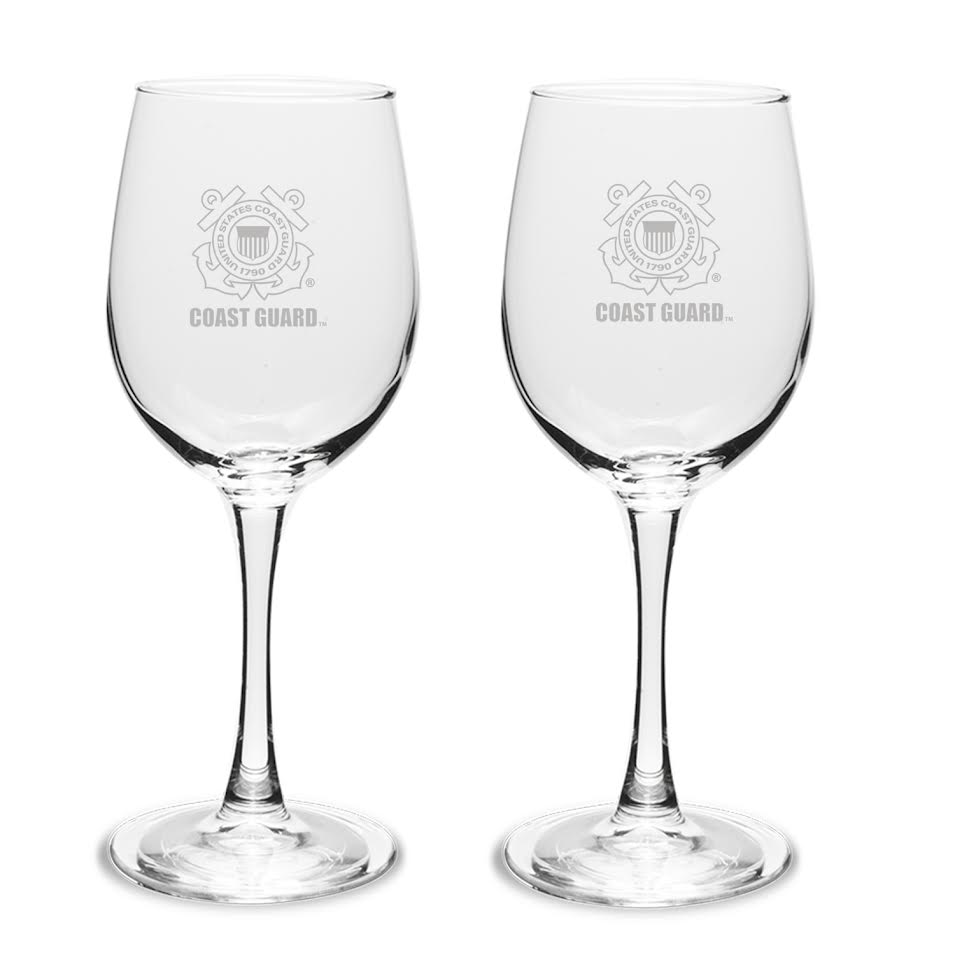 Coast Guard Seal Set of Two 12oz Wine Glasses with Stem