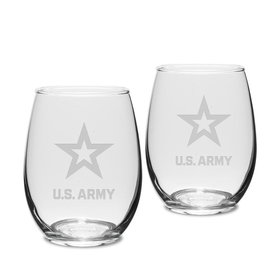 Army Star Set of Two 15 oz Stemless Wine Glasses