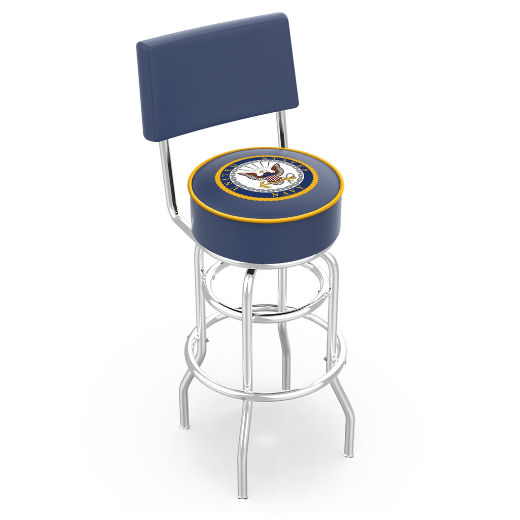 Navy Eagle Stool with Back (Chrome Finish)