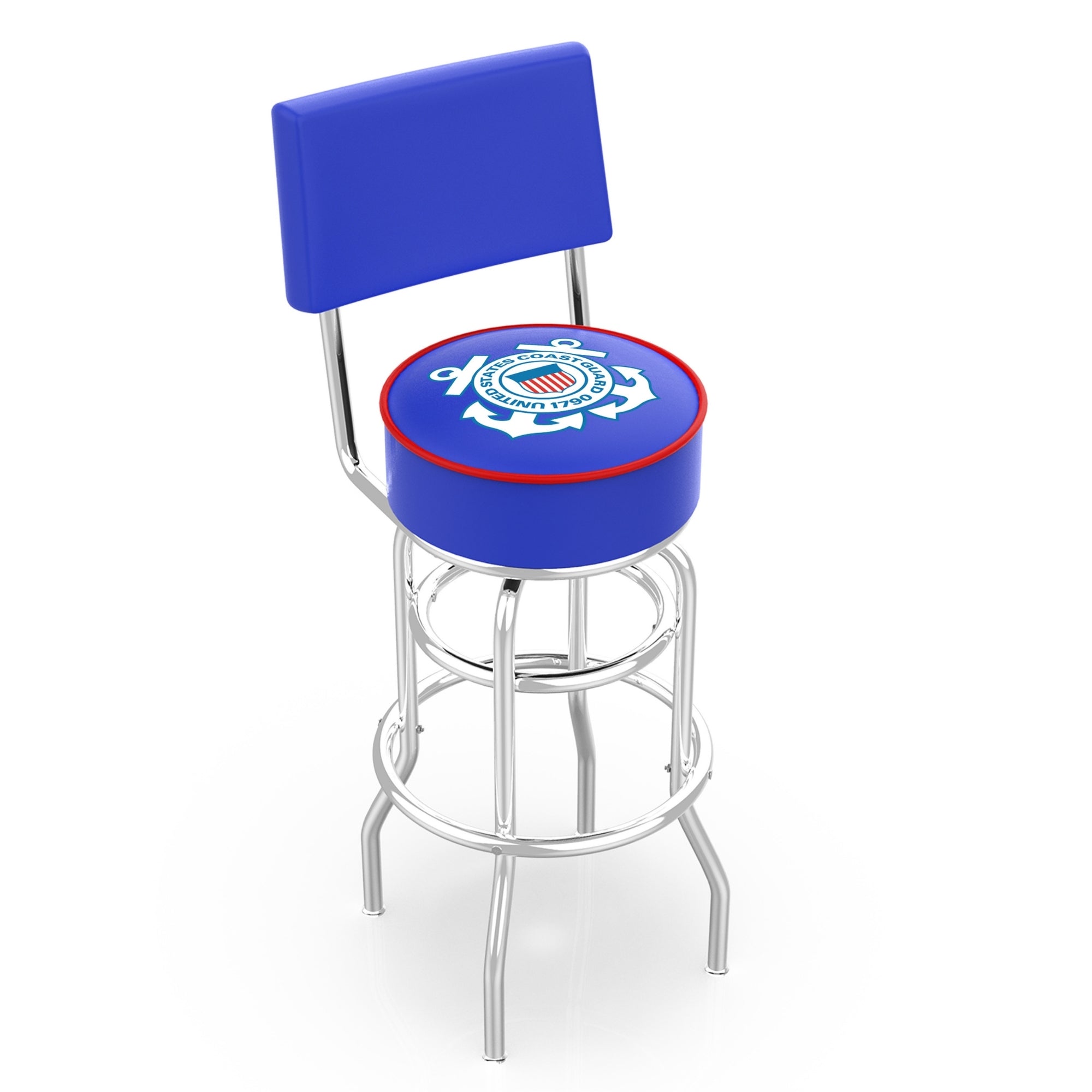 Coast Guard Seal Stool with Back (Chrome Finish)