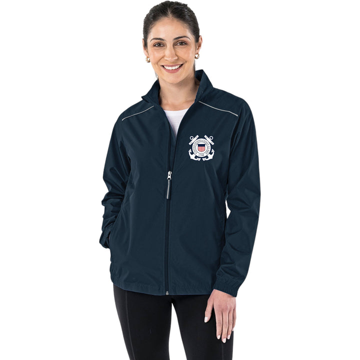 Coast Guard Seal Ladies Pack-N-Go Full Zip Jacket (Navy)