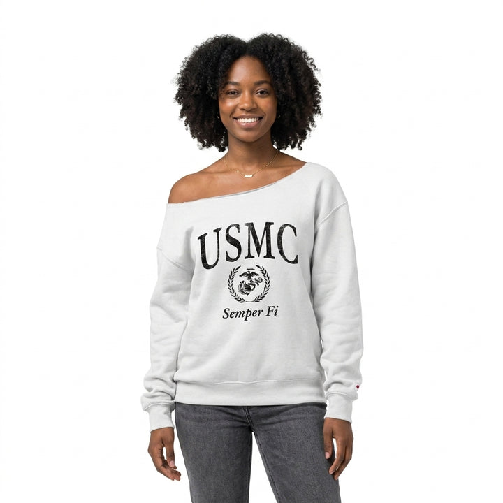 USMC Ladies Tiffany Off the Shoulder Sweatshirt (White)
