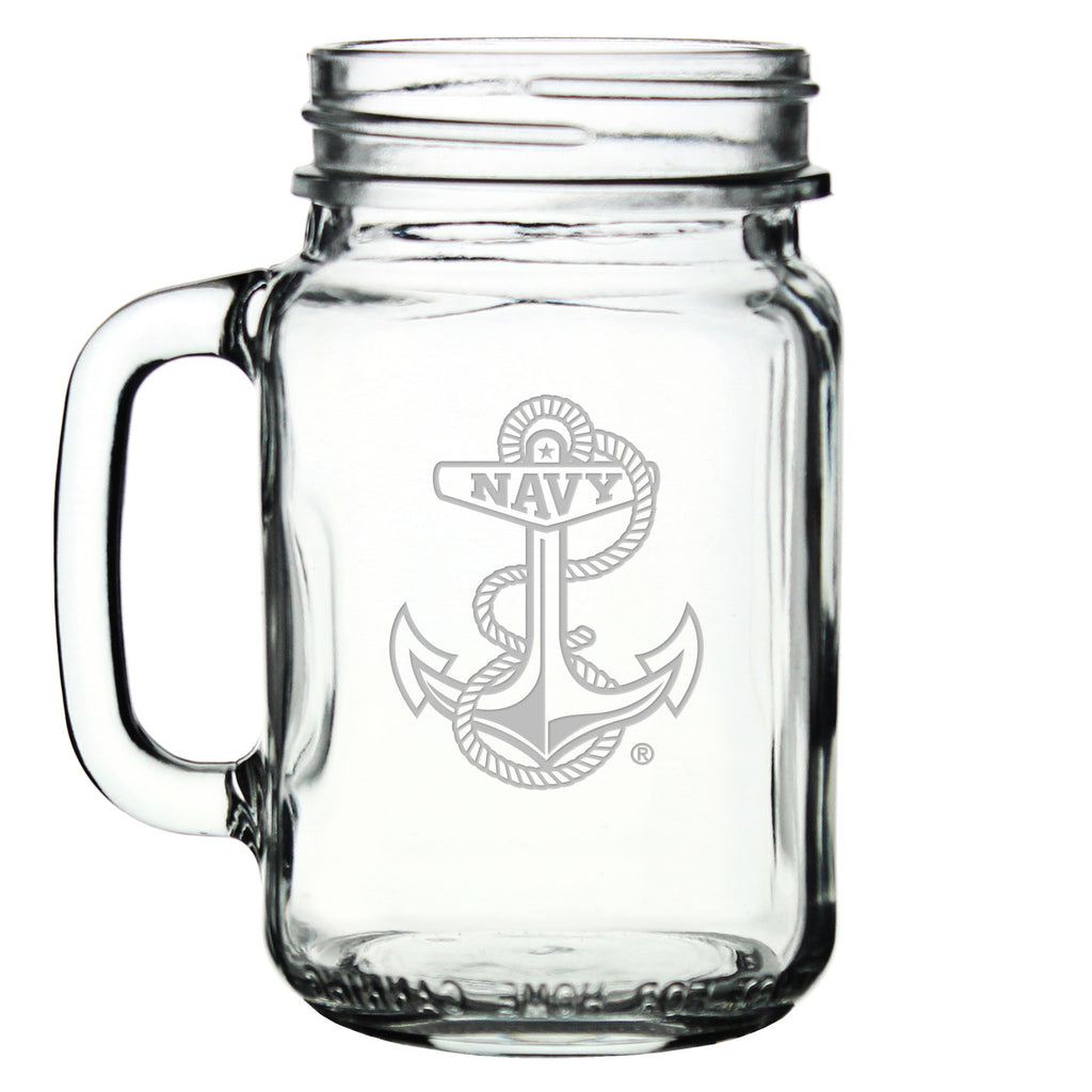 Navy Anchor 16oz Old Fashioned Drinking Jar with Handle