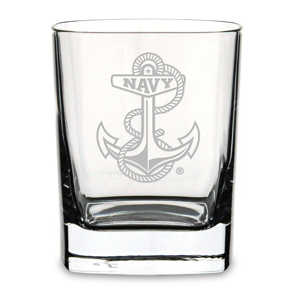 Navy Anchor Square 11.75oz Double Old Fashion Glass