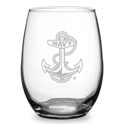 Navy Anchor 21oz Stemless Wine Glass