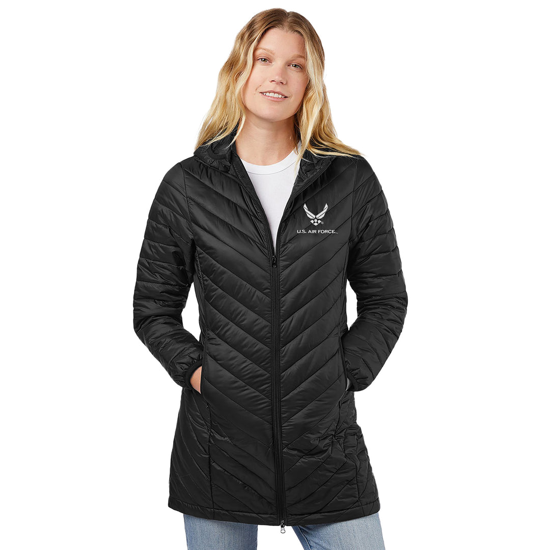 Air Force Wings Ladies Long Helio Insulated Coat (Black)
