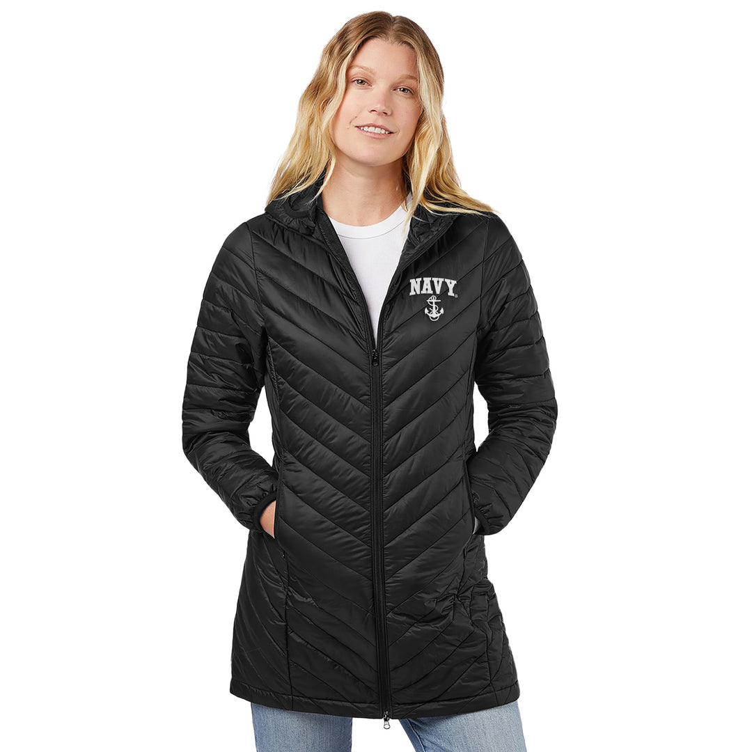 Navy Anchor Ladies Long Helio Insulated Coat (Black)