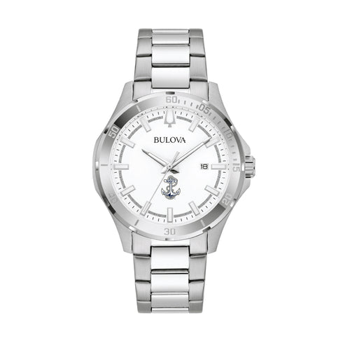 Navy Anchor Bulova Men's Sport Classic Stainless Steel Watch (White Dial)