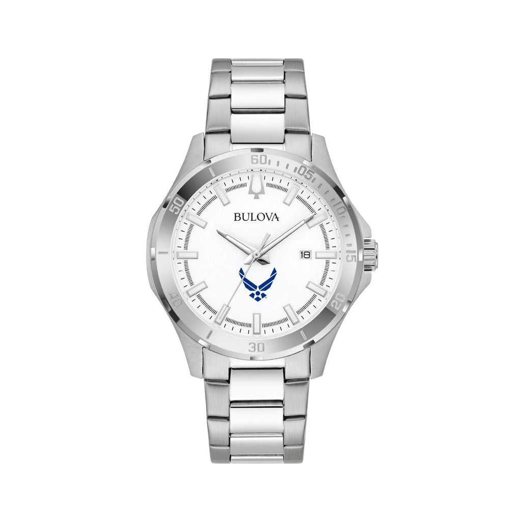 Air Force Wings Bulova Men's Sport Classic Stainless Steel Watch (White Dial)