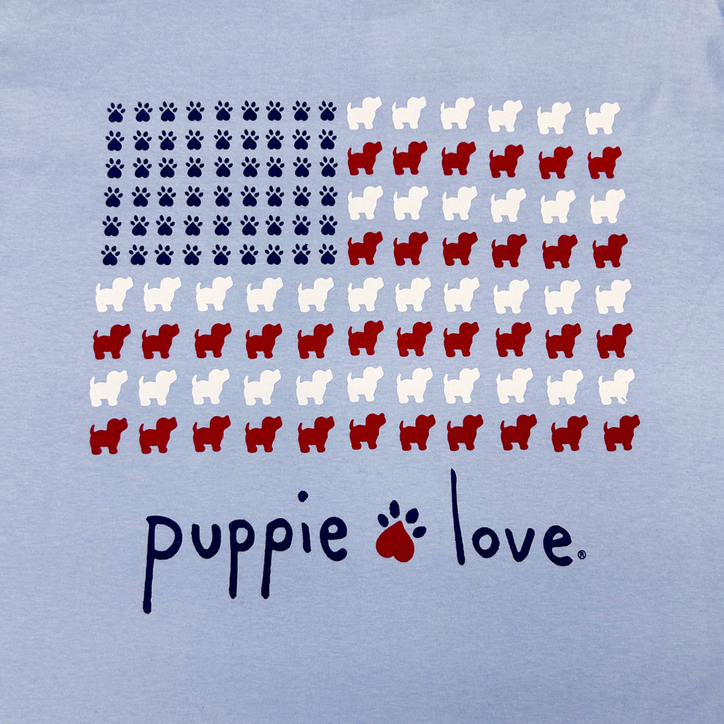 Puppie Love USA Flag Long Sleeve T-Shirt (Light Blue)