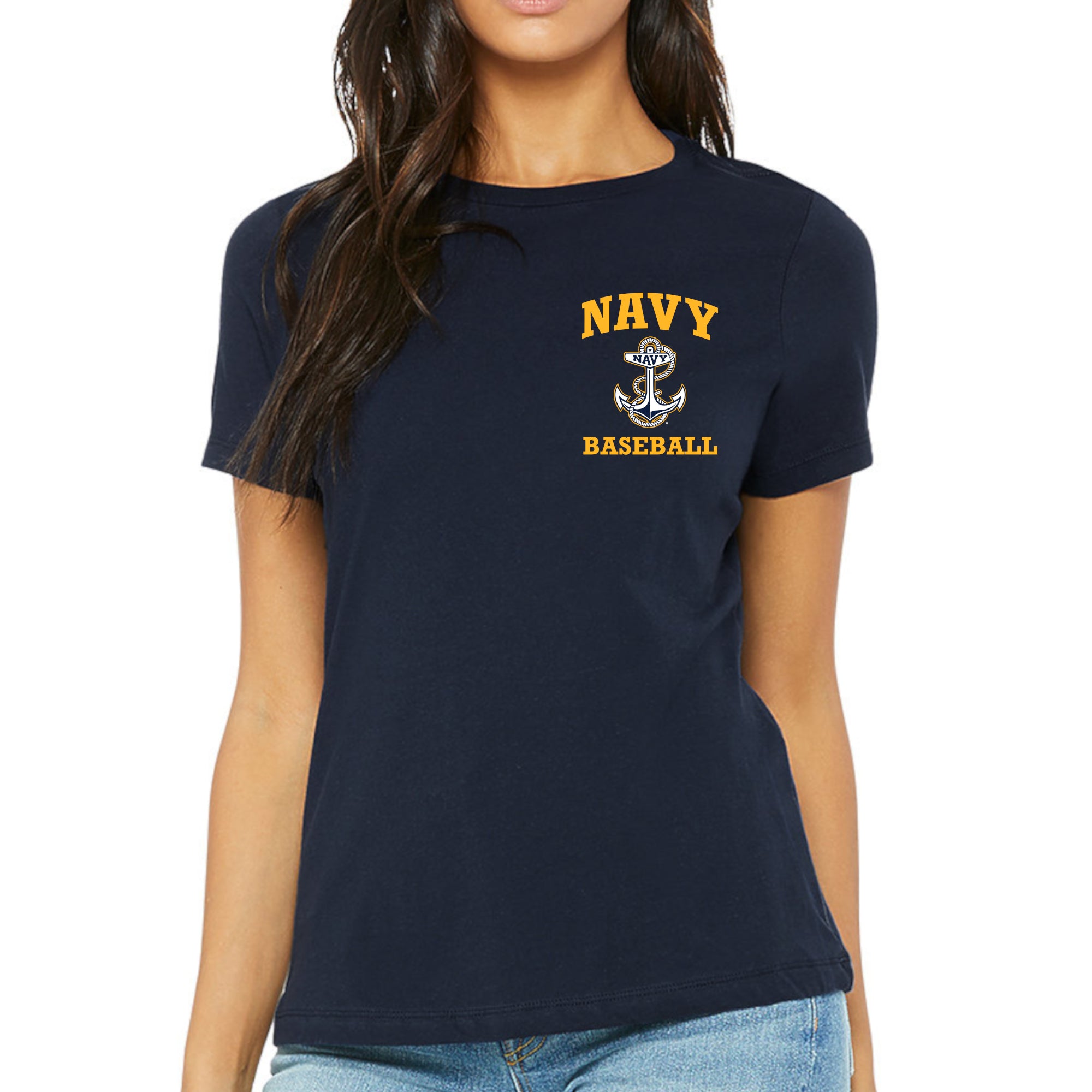 Navy Anchor Baseball Ladies T-Shirt