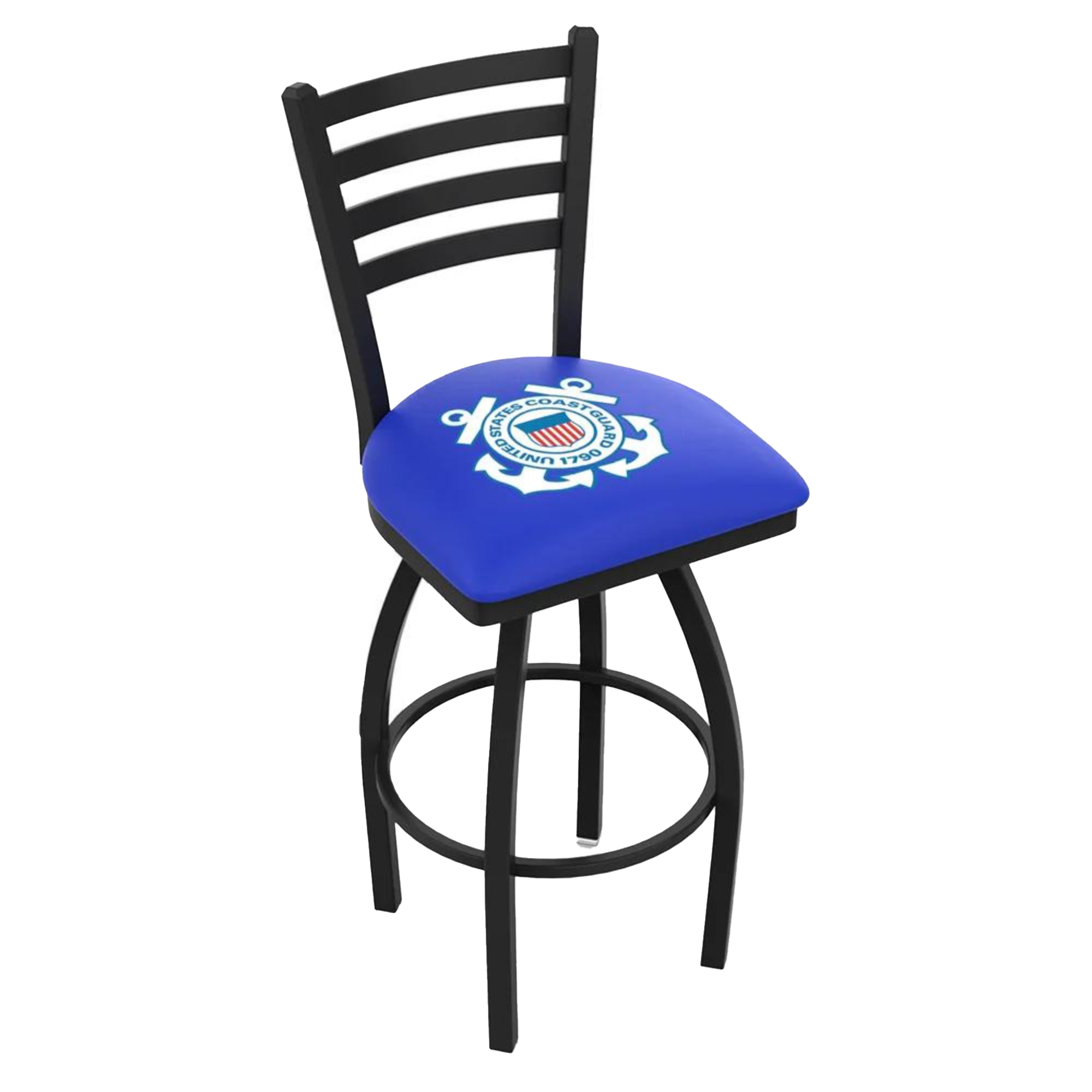 Coast Guard Seal Swivel Bar Stool with Ladder Back