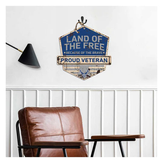 Rustic Badge Land of the Free Veteran Sign Air Force