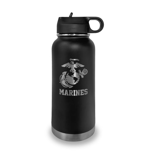 Marines EGA Stainless Steel Laser Etched 32oz Water Bottle (Black)