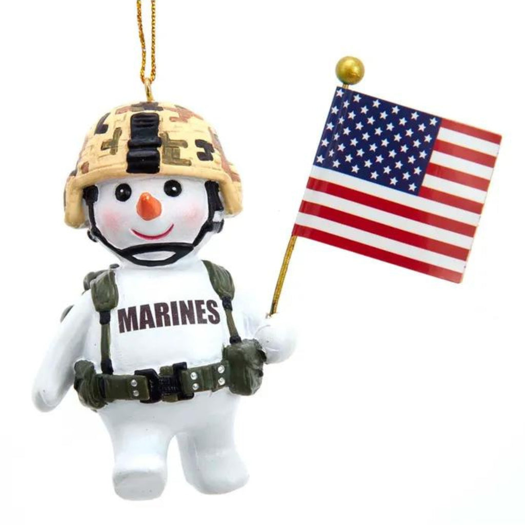 Marines Snowman with Flag Ornament