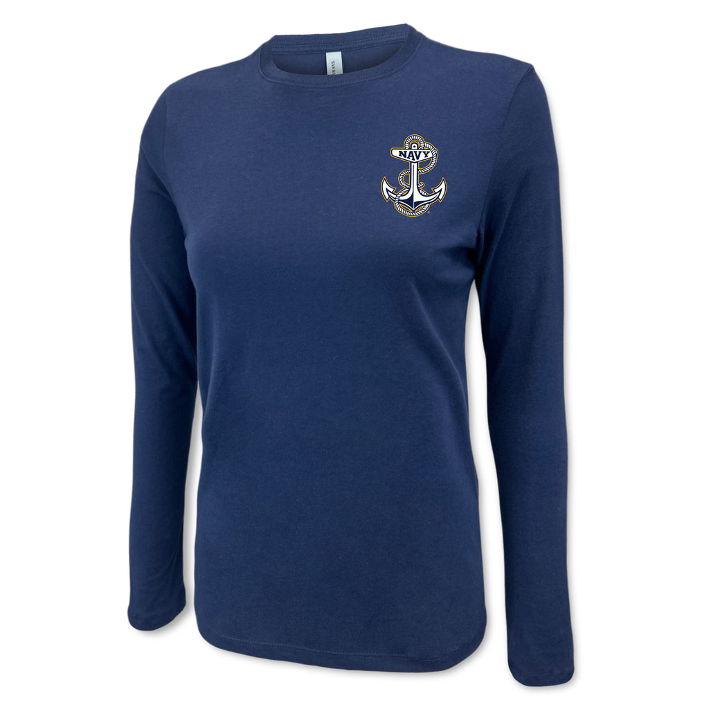 Navy Anchor Ladies Left Chest Long Sleeve