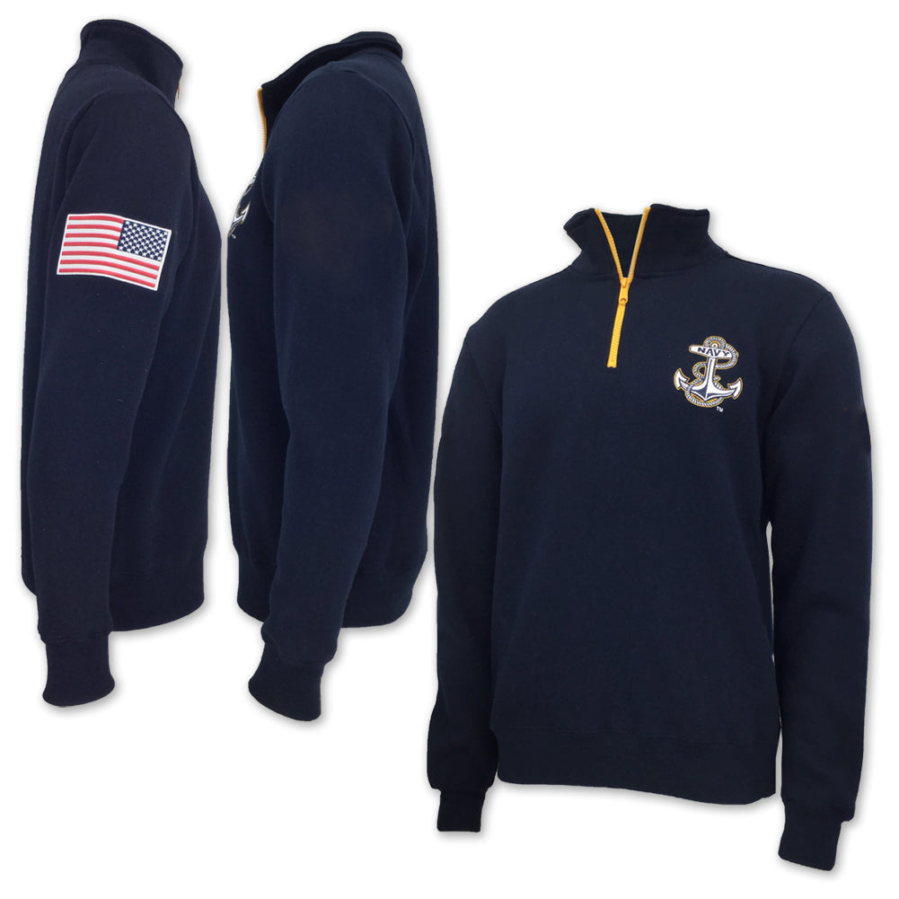 Navy Anchor Embroidered Fleece 1/4 Zip (Navy)