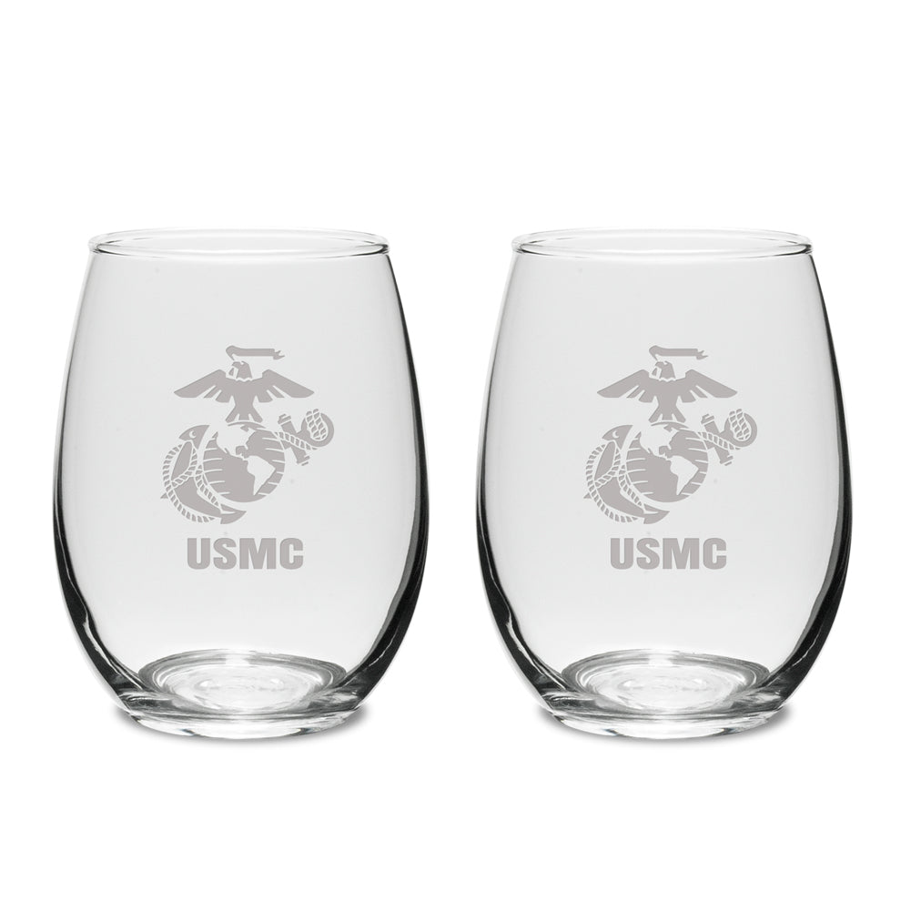 Marines EGA Set of Two 15oz Stemless Wine Glasses*