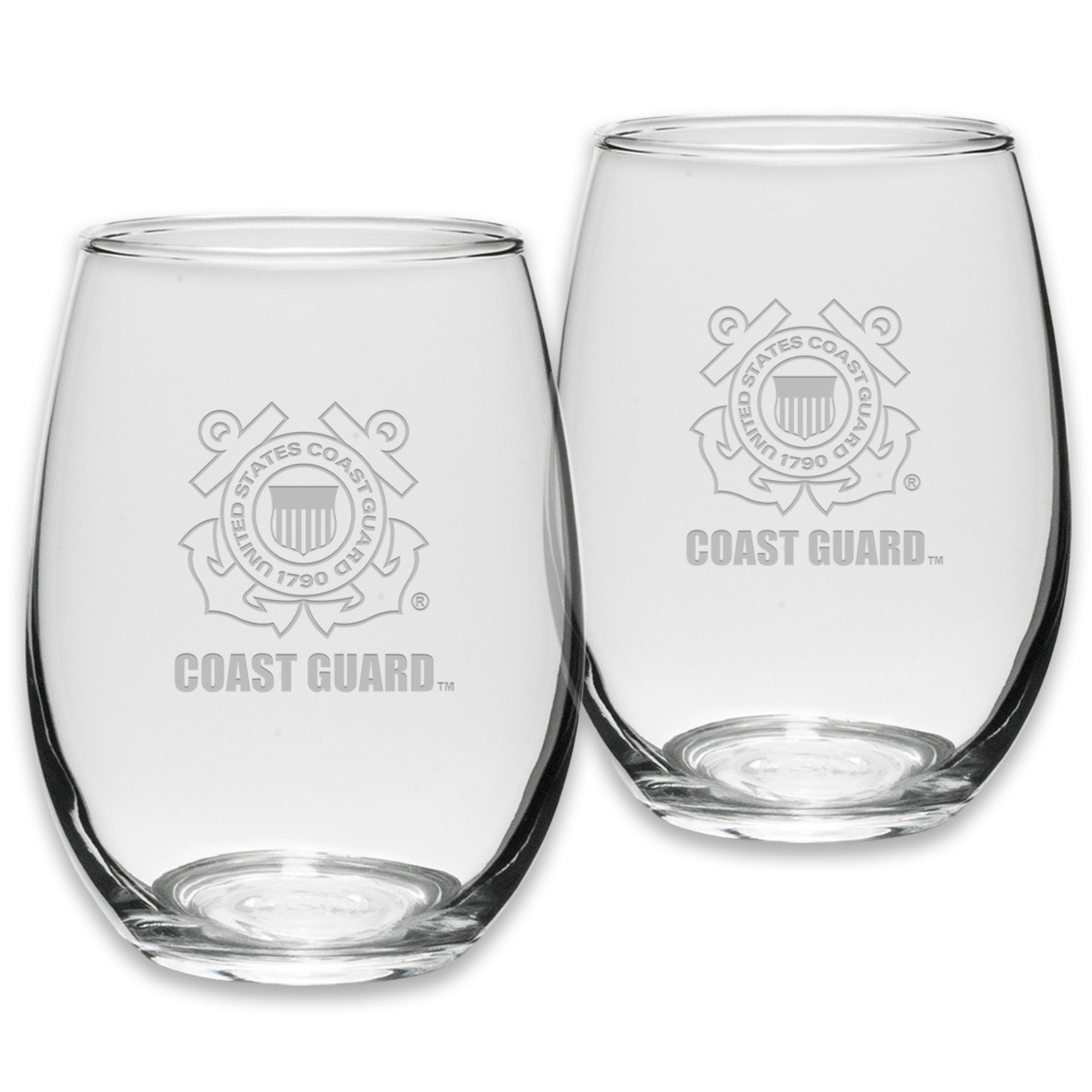 Coast Guard Seal Set of Two 21oz Stemless Wine Glasses (Clear)*