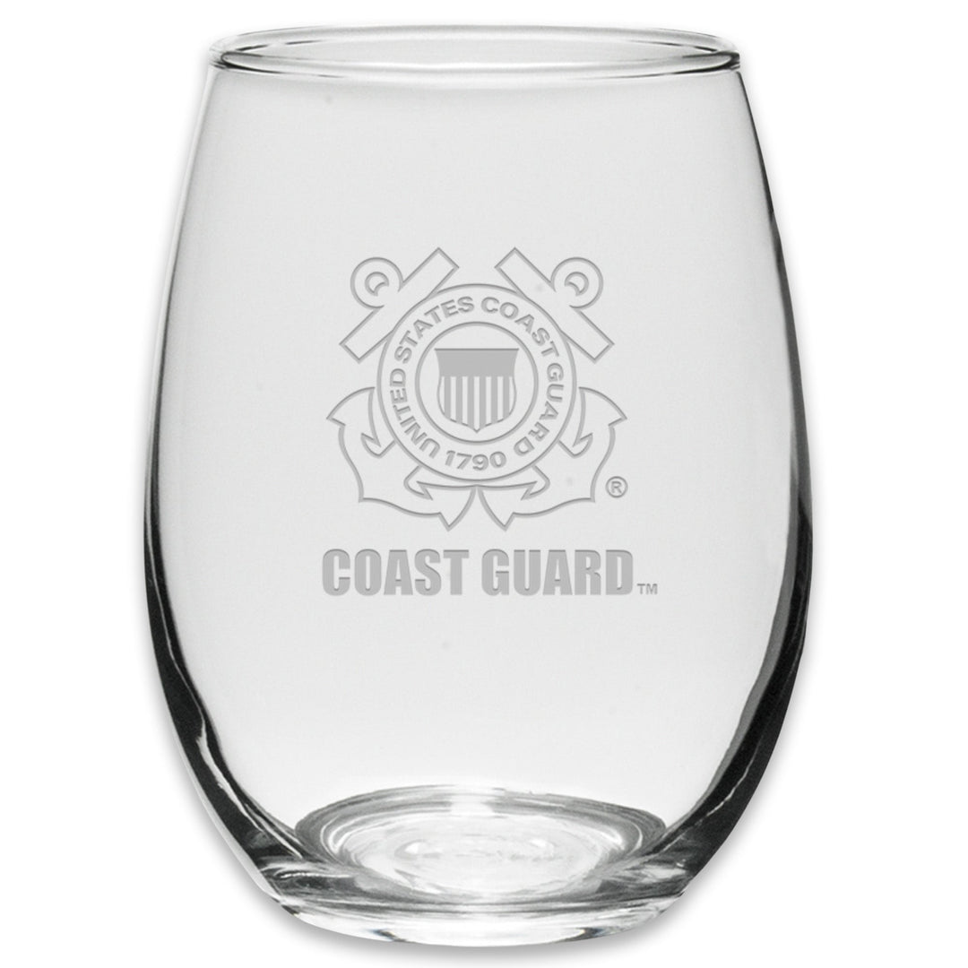 Coast Guard Seal Set of Two 21oz Stemless Wine Glasses (Clear)*