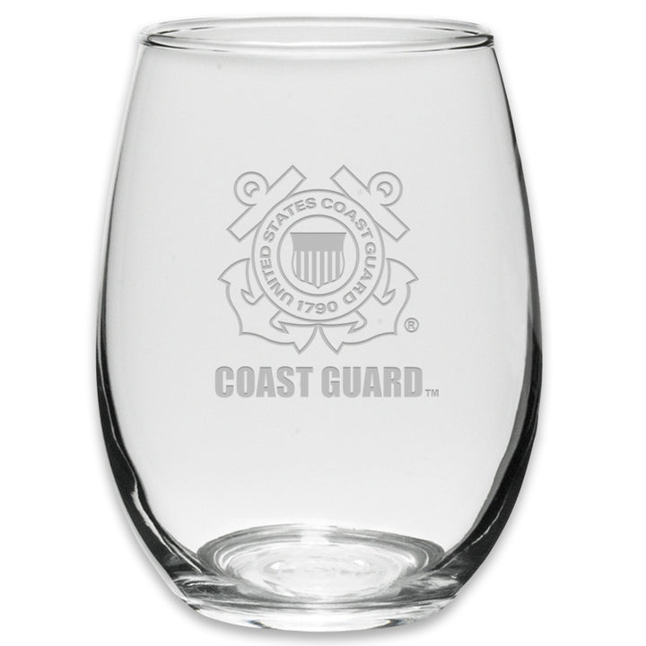 Coast Guard Seal Set of Two 21oz Stemless Wine Glasses (Clear)*