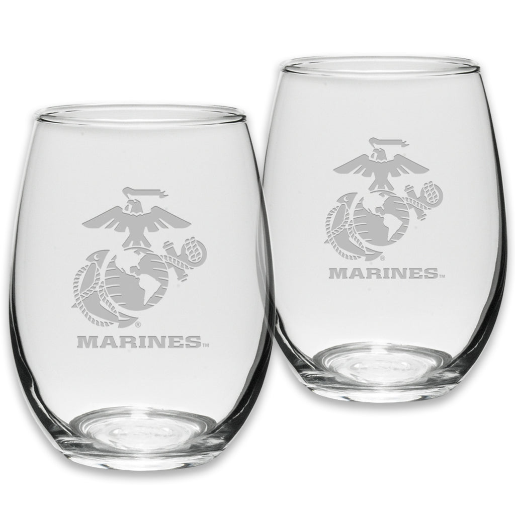 Marines EGA Set of Two 21oz Stemless Wine Glasses (Clear)