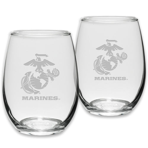 Marines EGA Set of Two 21oz Stemless Wine Glasses (Clear)*