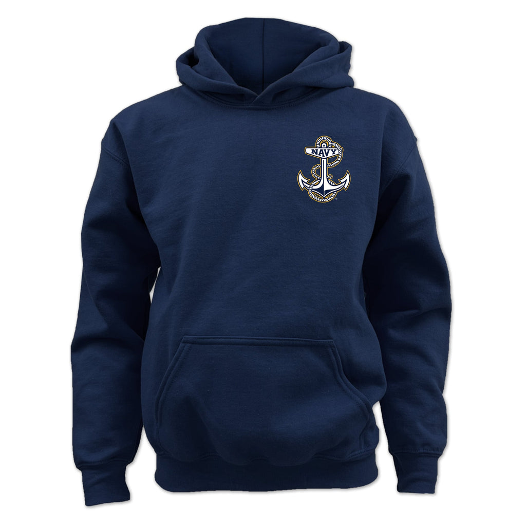 Navy Anchor Youth Left Chest Hood