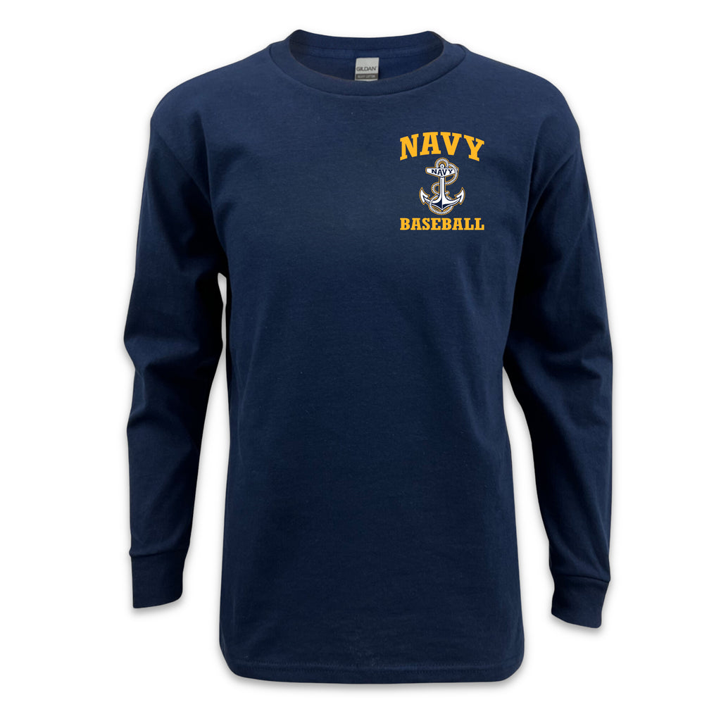 Navy Youth Anchor Baseball Long Sleeve T-Shirt