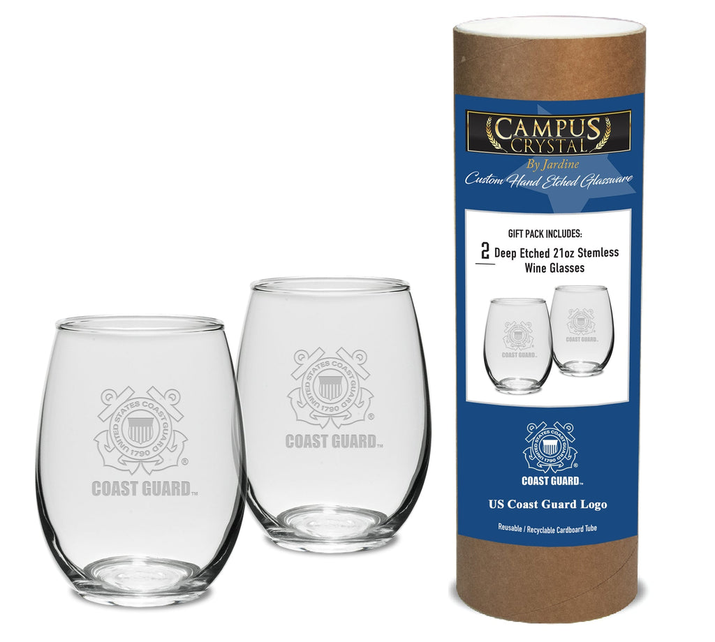 Coast Guard Seal Set of Two 21oz Stemless Wine Glasses (Clear)*