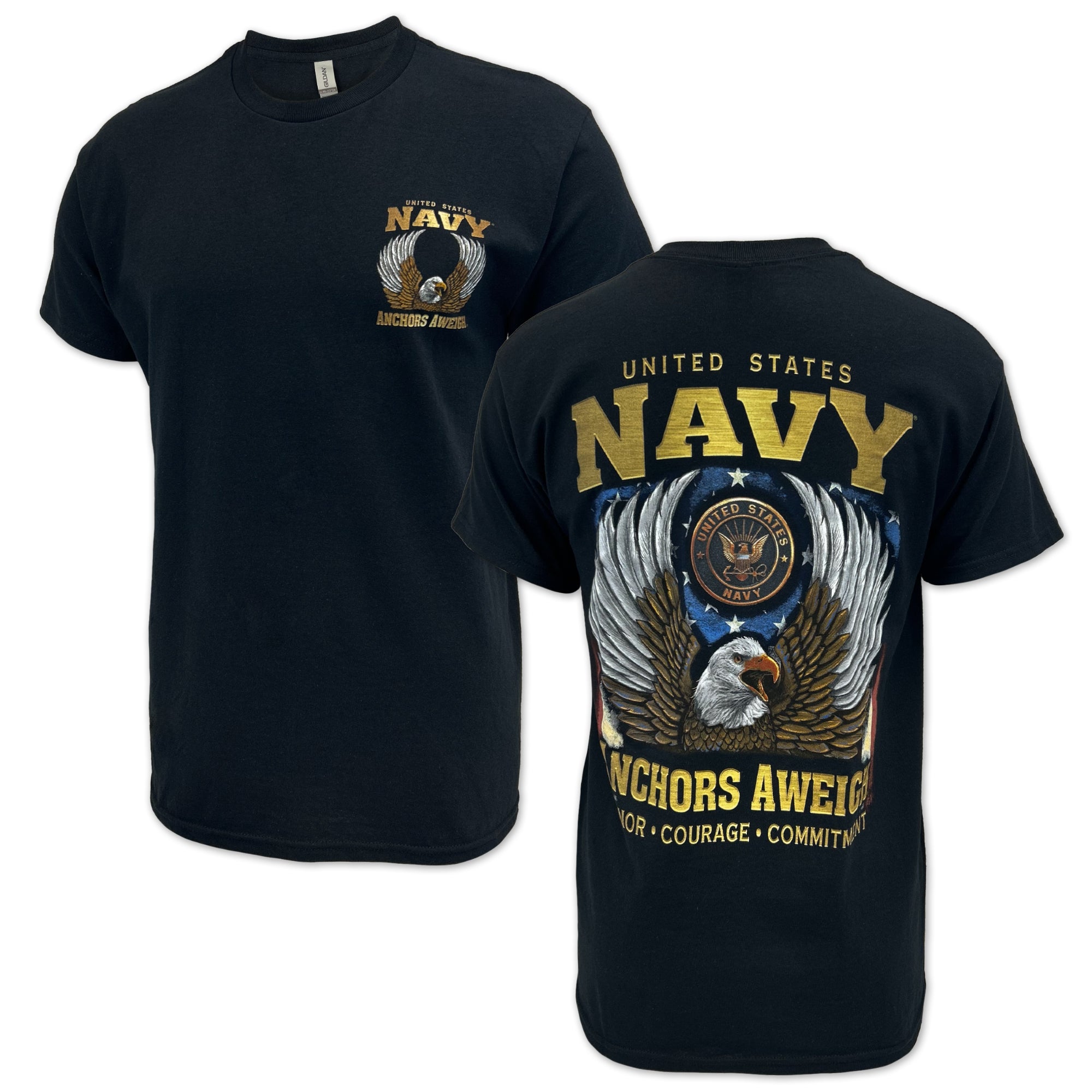 Navy Gold Eagle Anchors Aweigh T-Shirt (Black)