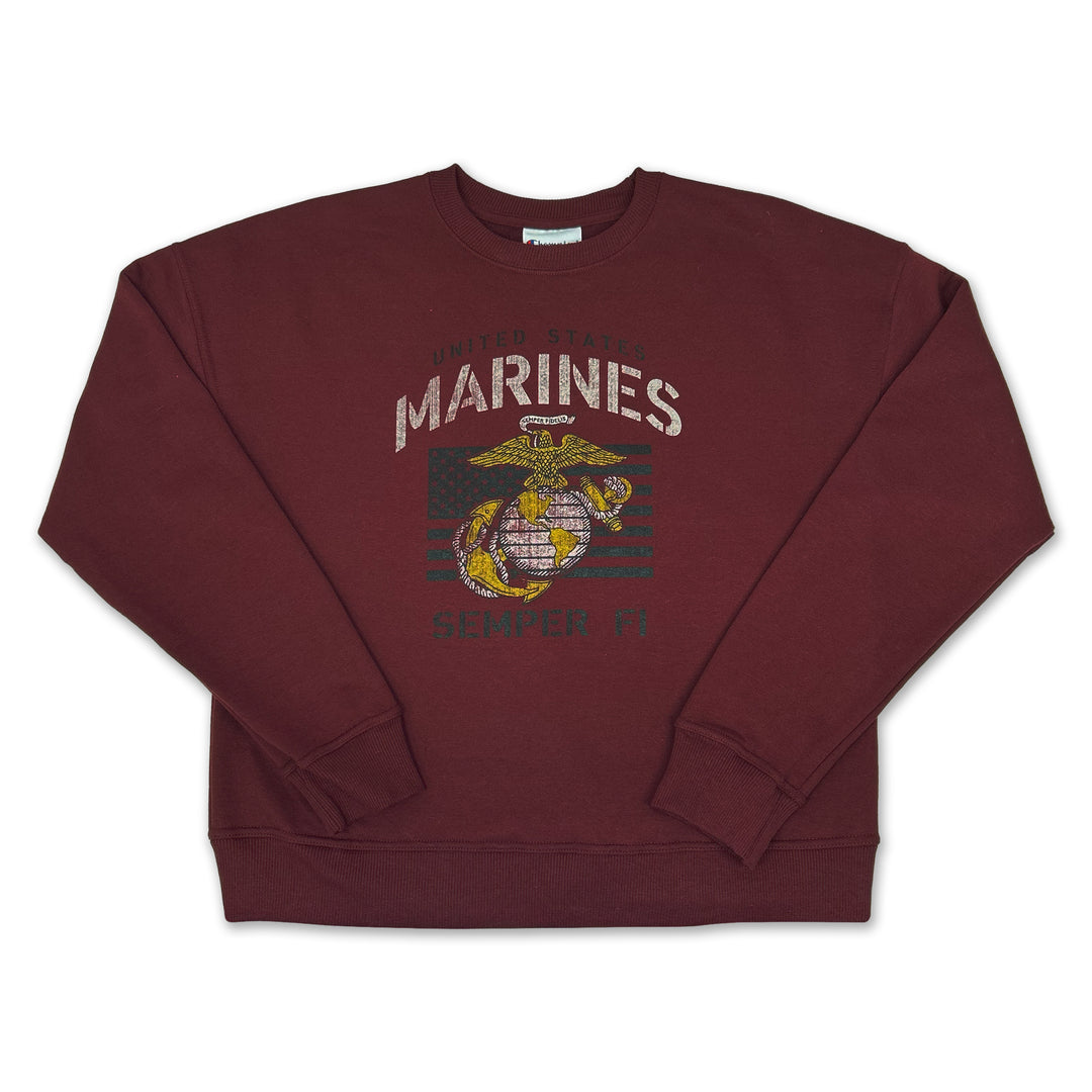 Marines Champion Ladies Vintage Stencil Crewneck (Maroon)