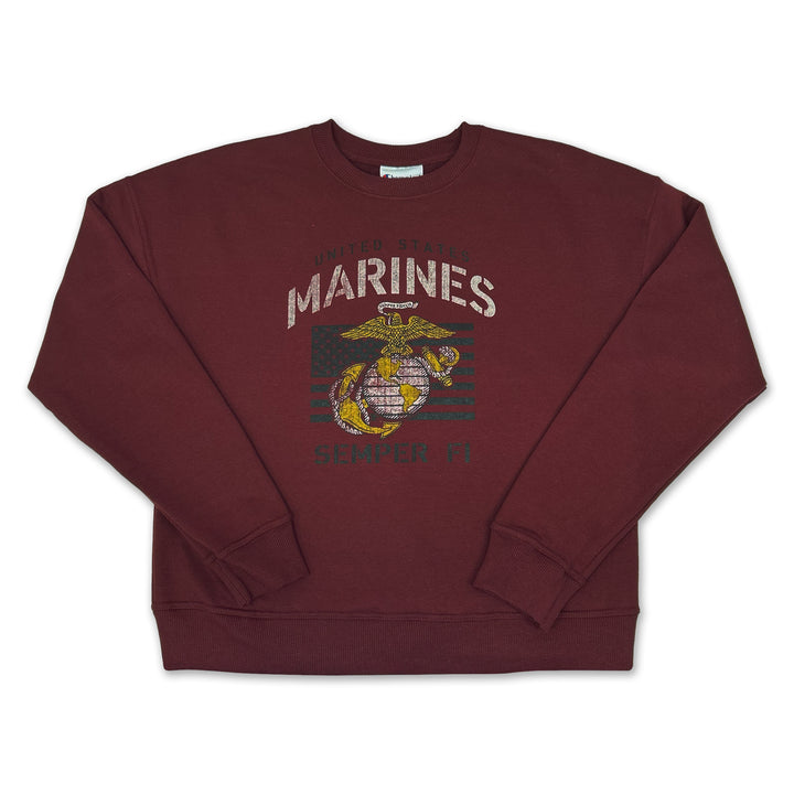 Marines Champion Ladies Vintage Stencil Crewneck (Maroon)