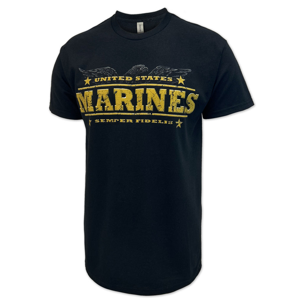 United States Marines Distressed Print Eagle T-Shirt (Black)