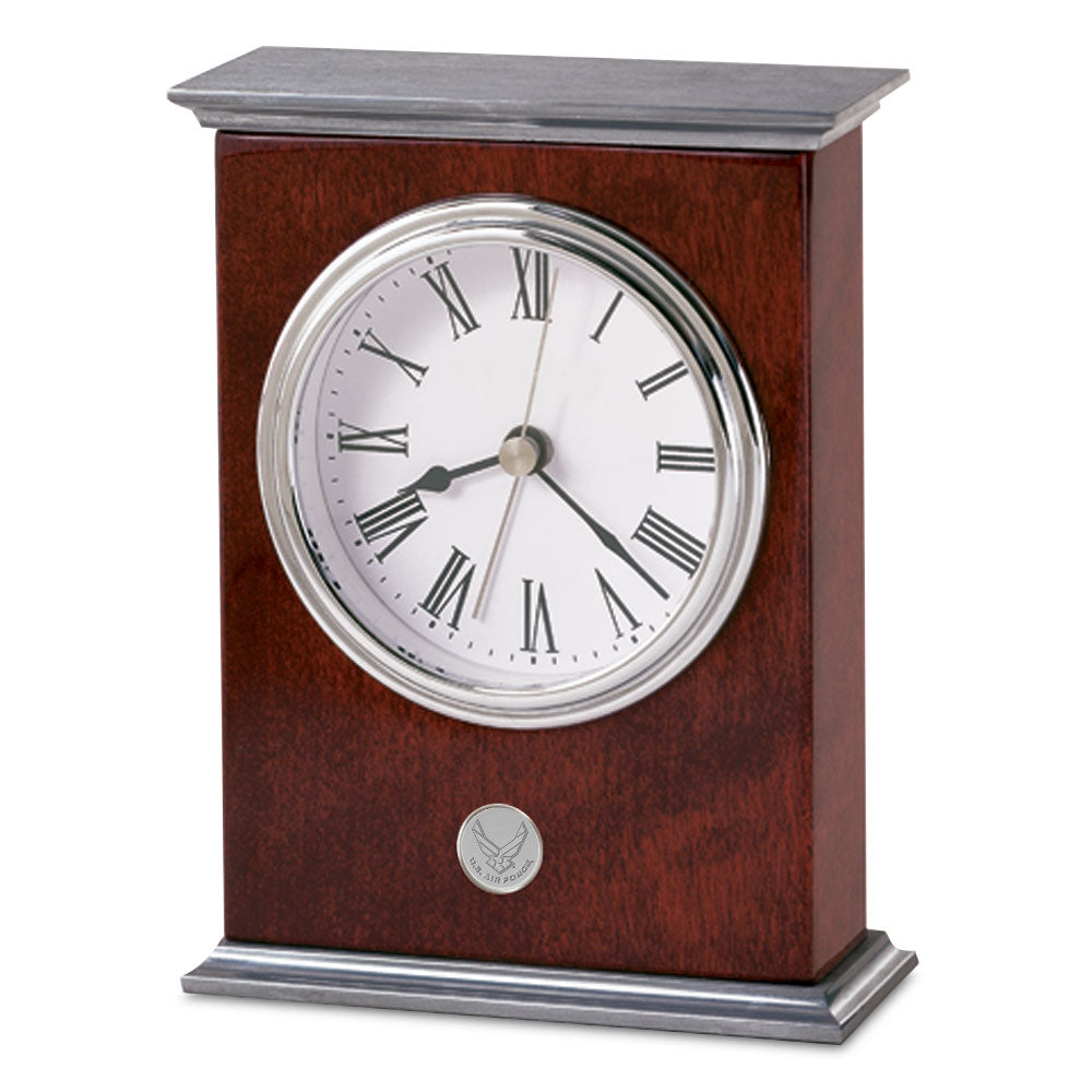 Air Force Wings Rosewood Finish Desk Clock (Silver)*