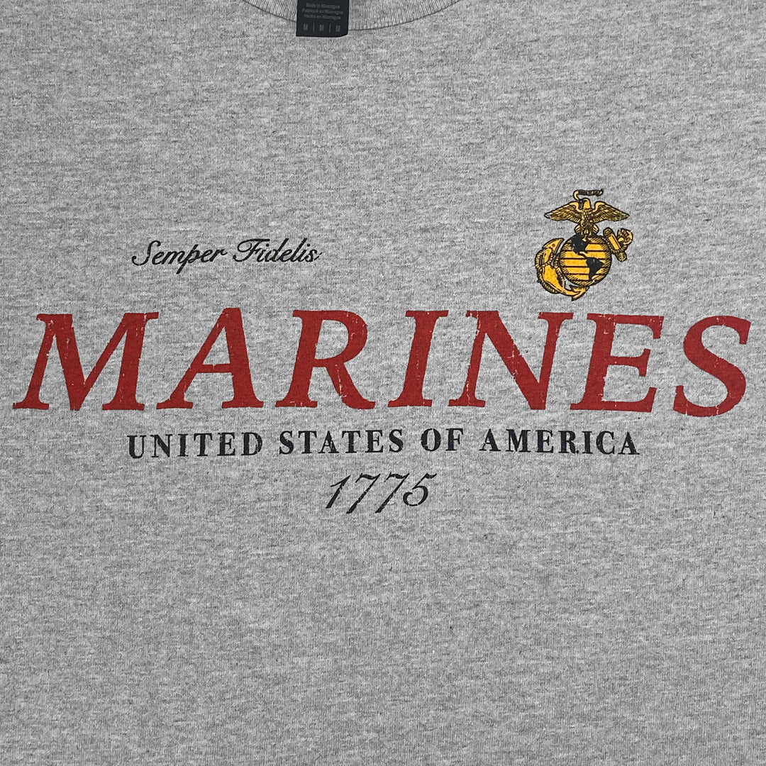 U.S. Marines Distressed Print Top Icon T-Shirt (Grey)