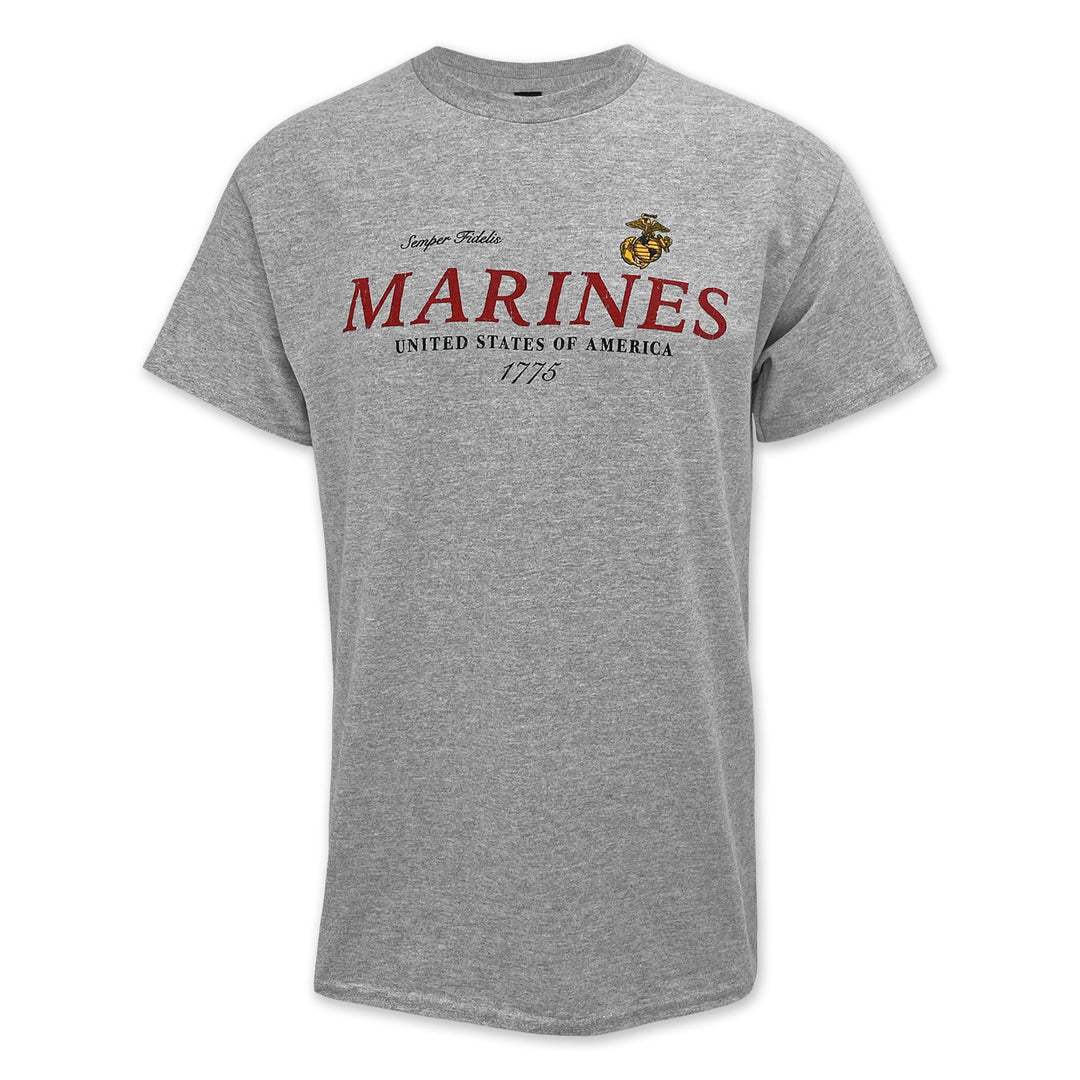 U.S. Marines Distressed Print Top Icon T-Shirt (Grey)