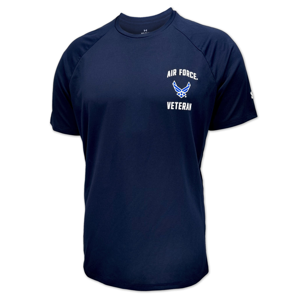 Air Force Under Armour Left Chest Wings Veteran Tech T-Shirt (Navy)