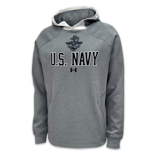 Navy Under Armour Gameday Double Knit Fleece Hood (Grey)