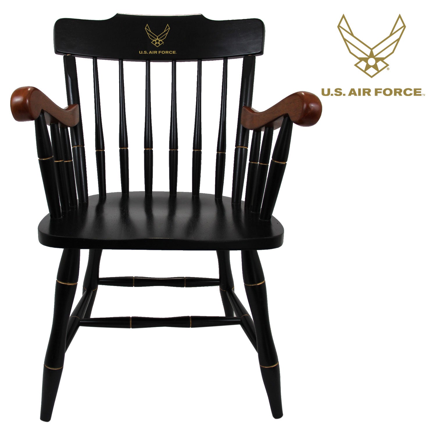 Air Force Wings Wooden Captain Chair (Black with Cherry Arms)*