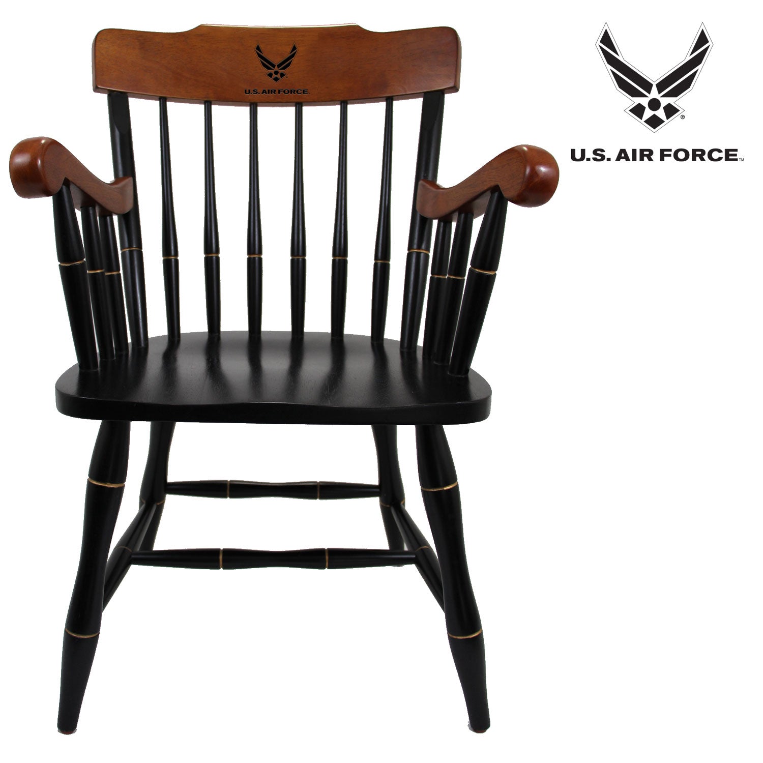 Air Force Wings Wooden Captain Chair (Black - Cherry Arms & Crown)*