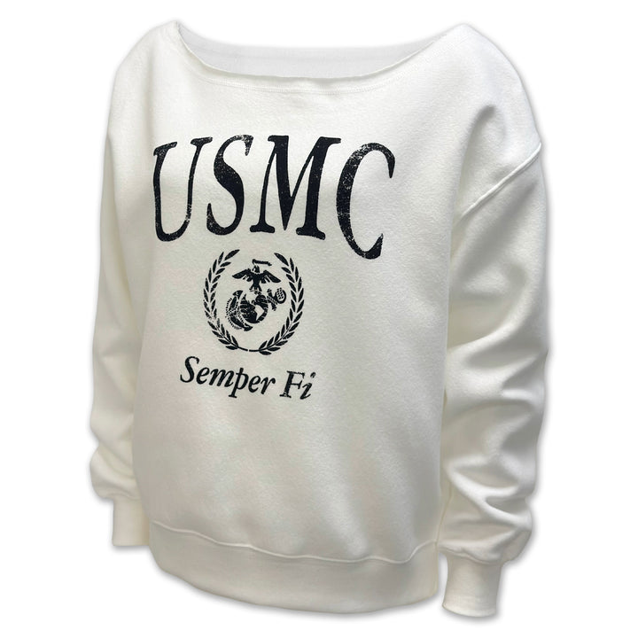 USMC Ladies Tiffany Off the Shoulder Sweatshirt (White)