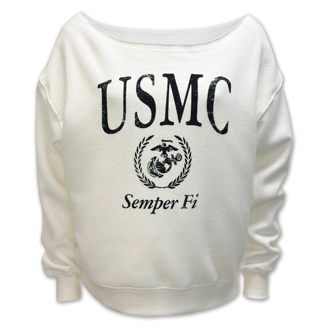 USMC Ladies Tiffany Off the Shoulder Sweatshirt (White)