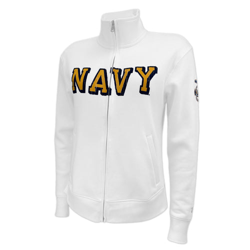 Navy Ladies Under Armour Distressed Fleece Full Zip (White)