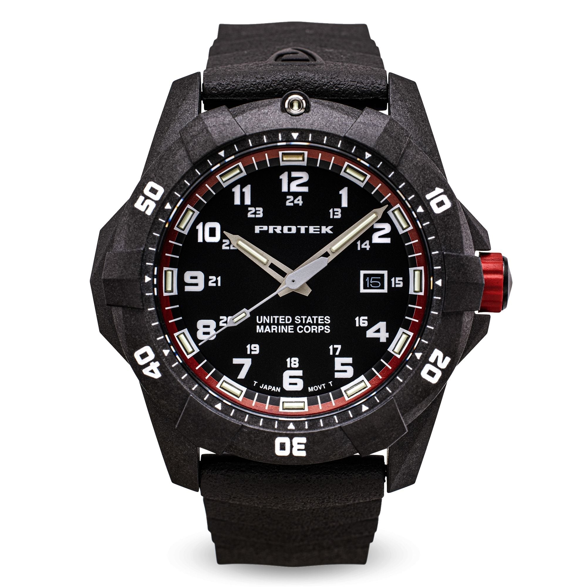 ProTek USMC Carbon Composite Dive Watch - Carbon/Black/Red (Black Band)*