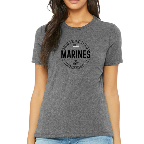 Marines Ladies Center Chest Circle Logo T-Shirt (Black Design)
