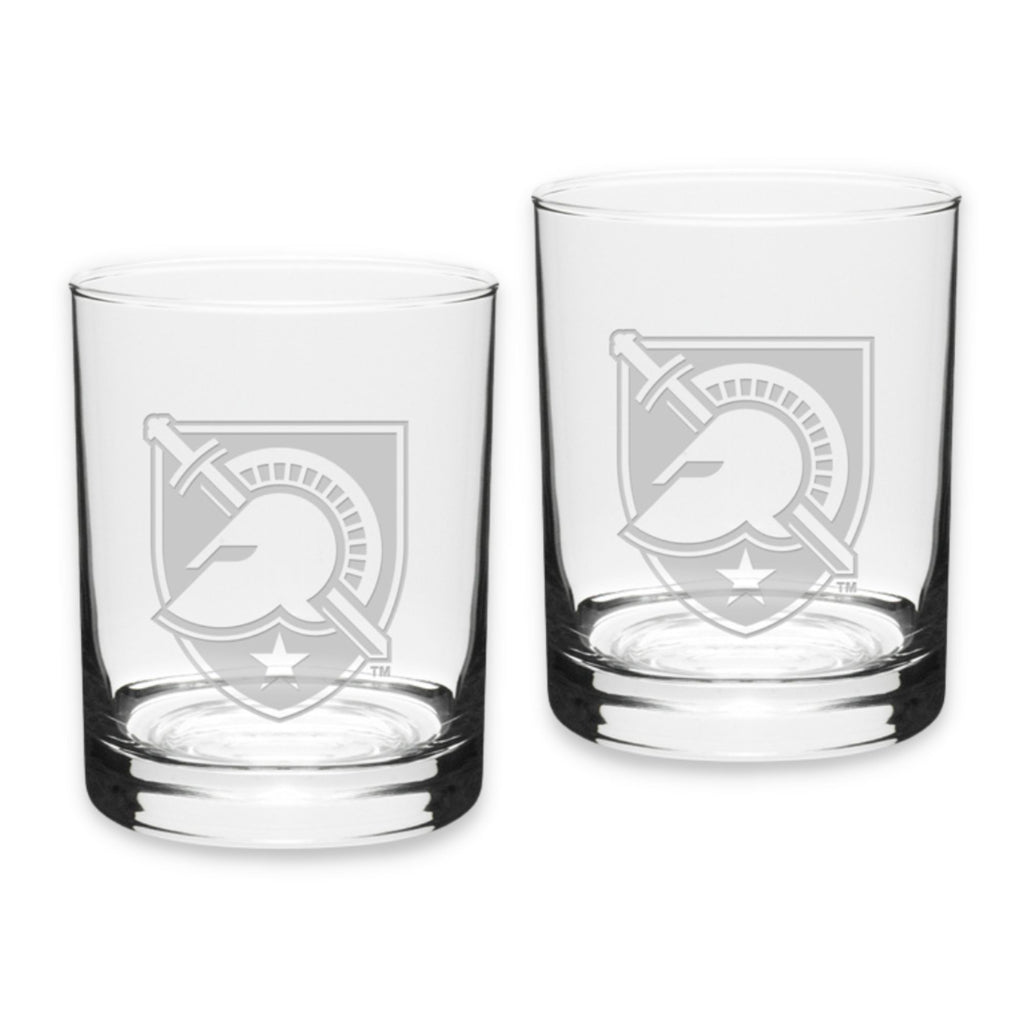 Army West Point 14oz Deep Etched Double Old Fashion Glasses (Clear)