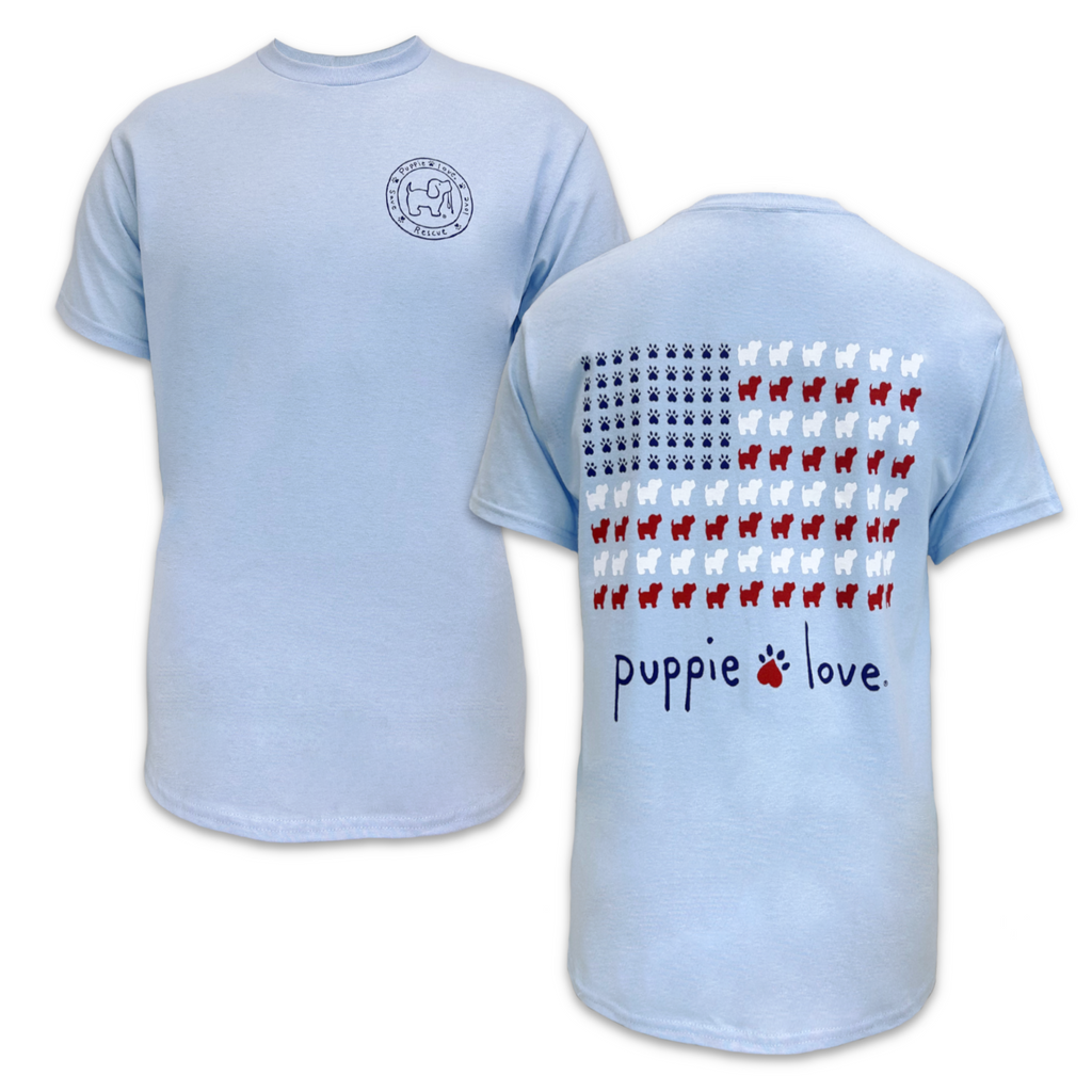 Puppie Love USA Flag T-Shirt (Light Blue)