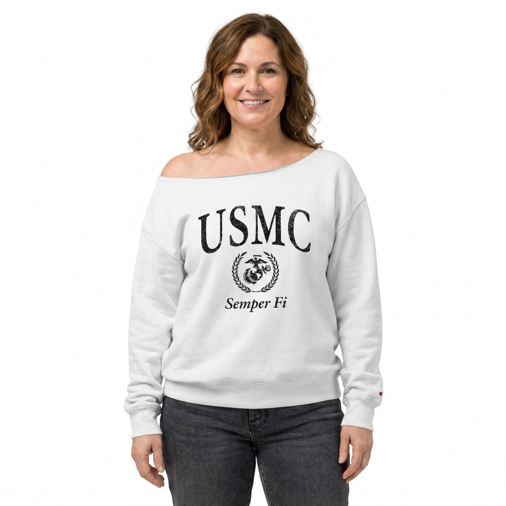 USMC Ladies Tiffany Off the Shoulder Sweatshirt (White)